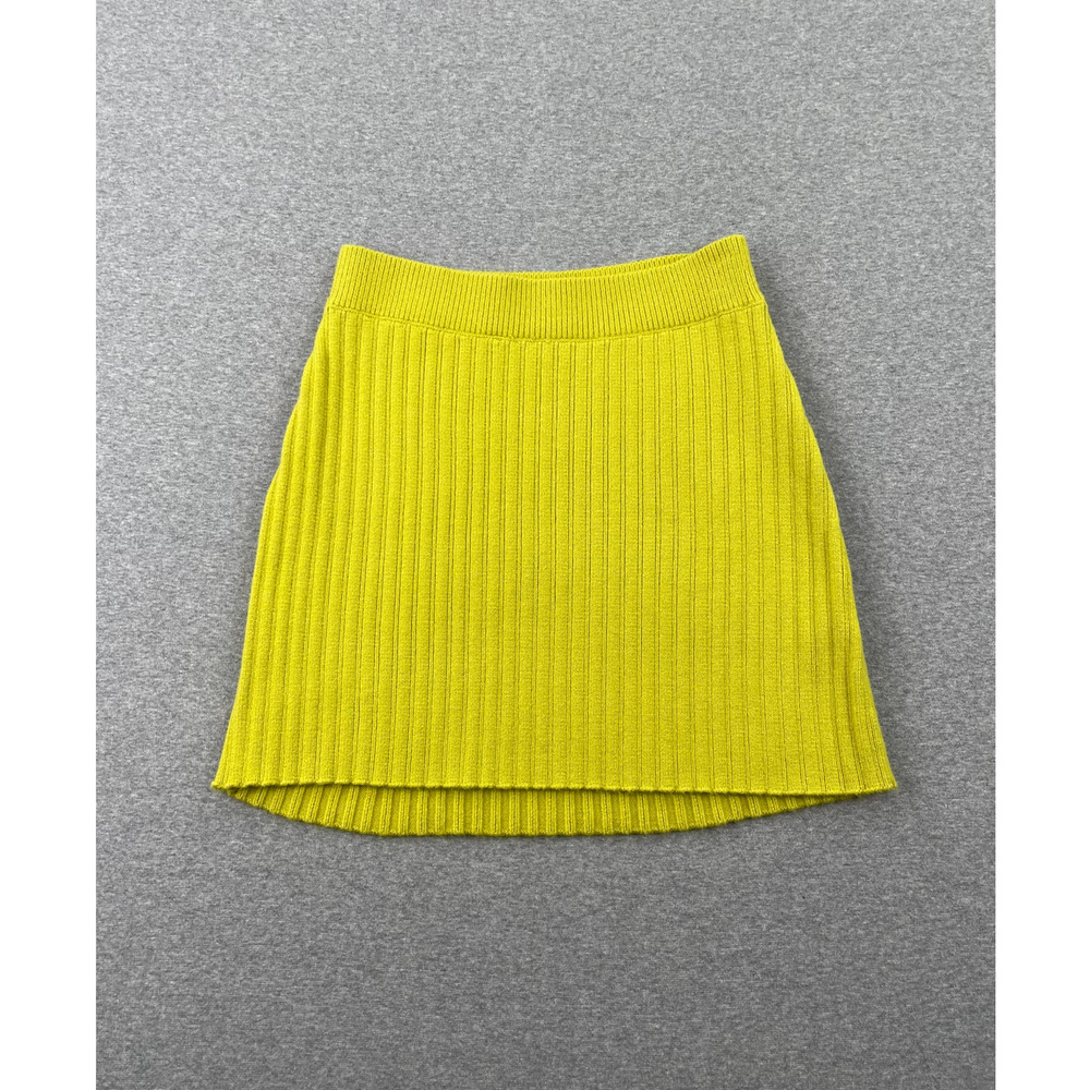 Free People Eliza Knit Mini Skirt Size S Chartreuse Green Ribbed Pull-On Bodycon